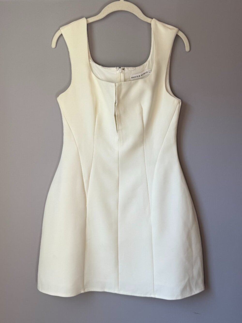 Saints & Secrets Womens Small White Mini Dress Square Neck Sleeveless Chic NWT